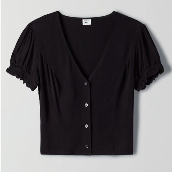 Sunday Best/Aritzia black t-shirt/cardigan top - Picture 3 of 4